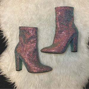 AKIRA Iridescent Glitter Booties ✨
